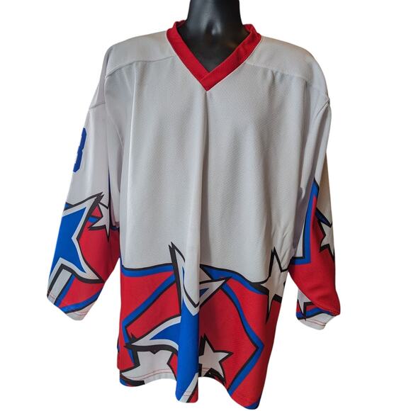 Projoy Hockey Jersey #8 Adult Large White Red Blue Stars Graphic Canada Vintage - Picture 2 of 16